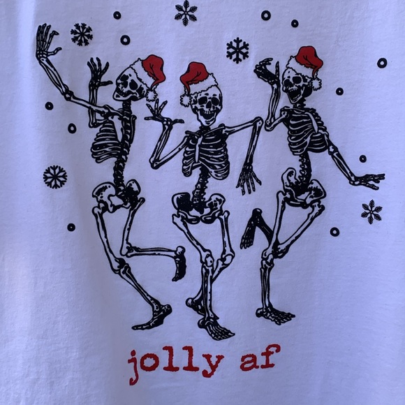 Jolly AF Christmas Skeletons White Tee, L - Picture 6 of 9